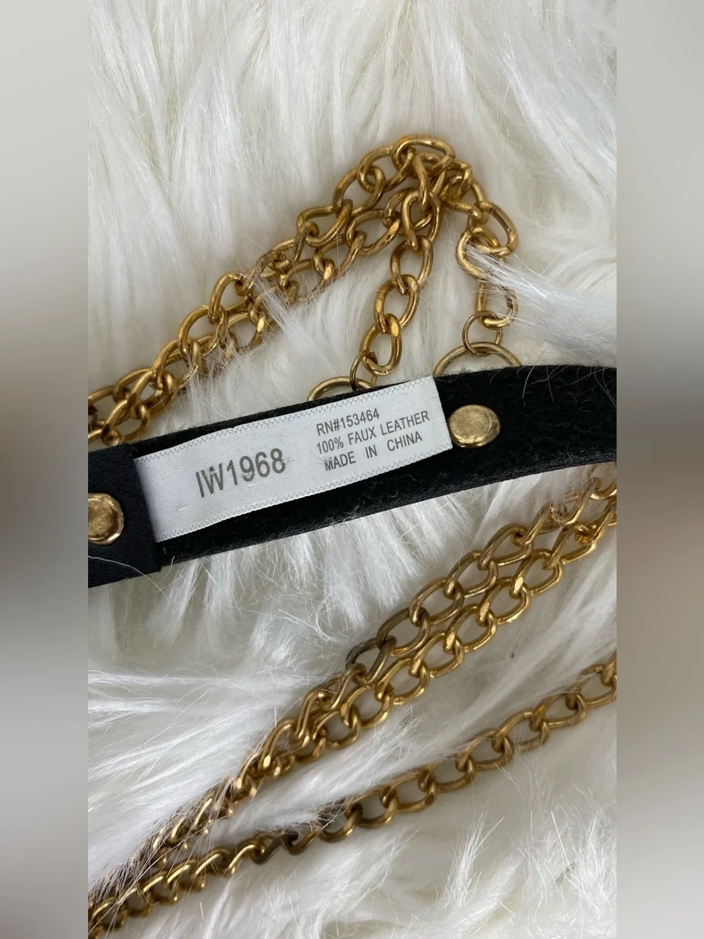 Black Leather Belt with Gold Chain Fringe - Picture 7 of 8